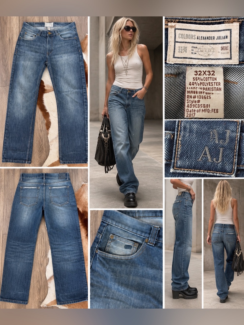 Colours Alexander Julian Men’s 32x32 Relaxed Straight Leg Distressed Faded Jeans